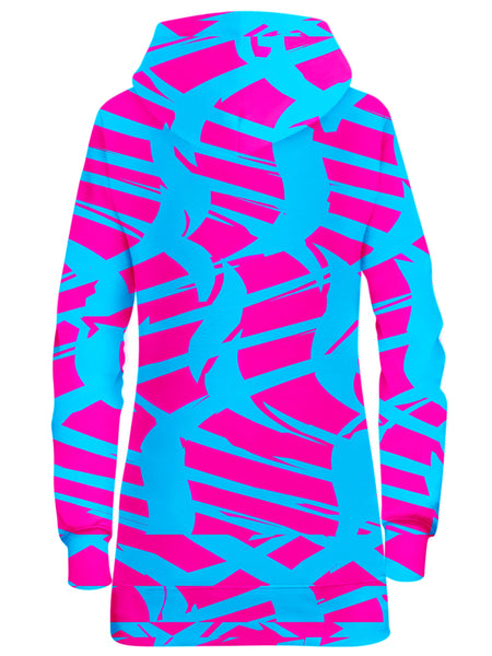Big Tex Funkadelic - Pink and Blue Squiggly Rave Checkered Hoodie Dress