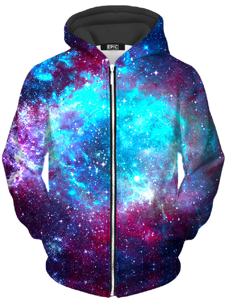 On Cue Apparel - Blue Galaxy Unisex Zip-Up Hoodie