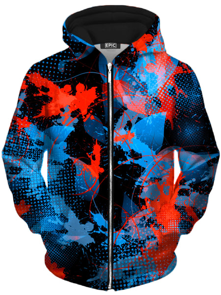 Big Tex Funkadelic - Blue and Orange Paint Splatter Unisex Zip-Up Hoodie