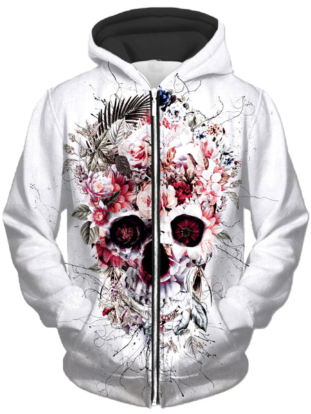 Riza Peker - Floral Skull Unisex Zip-Up Hoodie