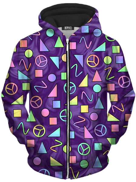 Sartoris Art - Retro Shapes Peace Symbols Purple Unisex Zip-Up Hoodie