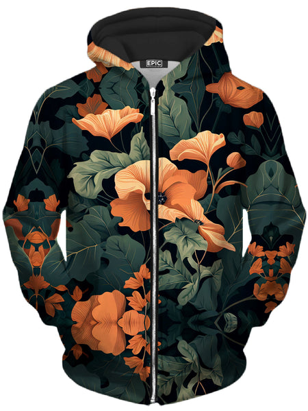 iEDM - Tangerine Floral Unisex Zip-Up Hoodie