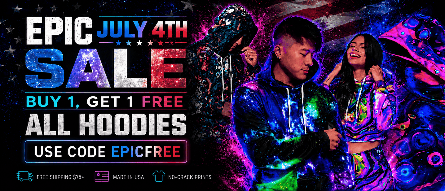 $20 off all hoodies — limited time, use code EPICDEAL. Free shipping $75+, made in USA, no-crack prints.