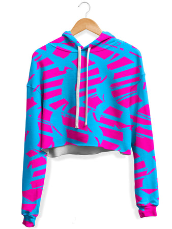 Big Tex Funkadelic - Pink and Blue Squiggly Rave Checkered Fleece Crop Hoodie