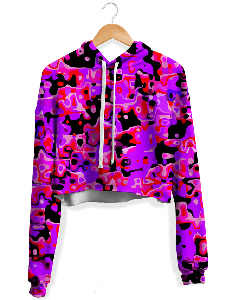 Big Tex Funkadelic - Purple Red and Black Rave Camo Melt Fleece Crop Hoodie