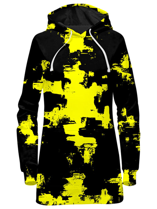 Black and Yellow Abstract Hoodie Dress Big Tex Funkadelic Epic Hoodie