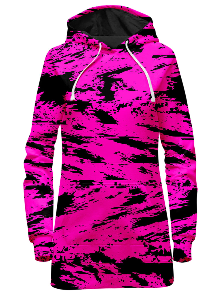 Big Tex Funkadelic - Pink and Black Rave Glitch Splatter Hoodie Dress