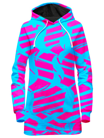 Big Tex Funkadelic - Pink and Blue Squiggly Rave Checkered Hoodie Dress