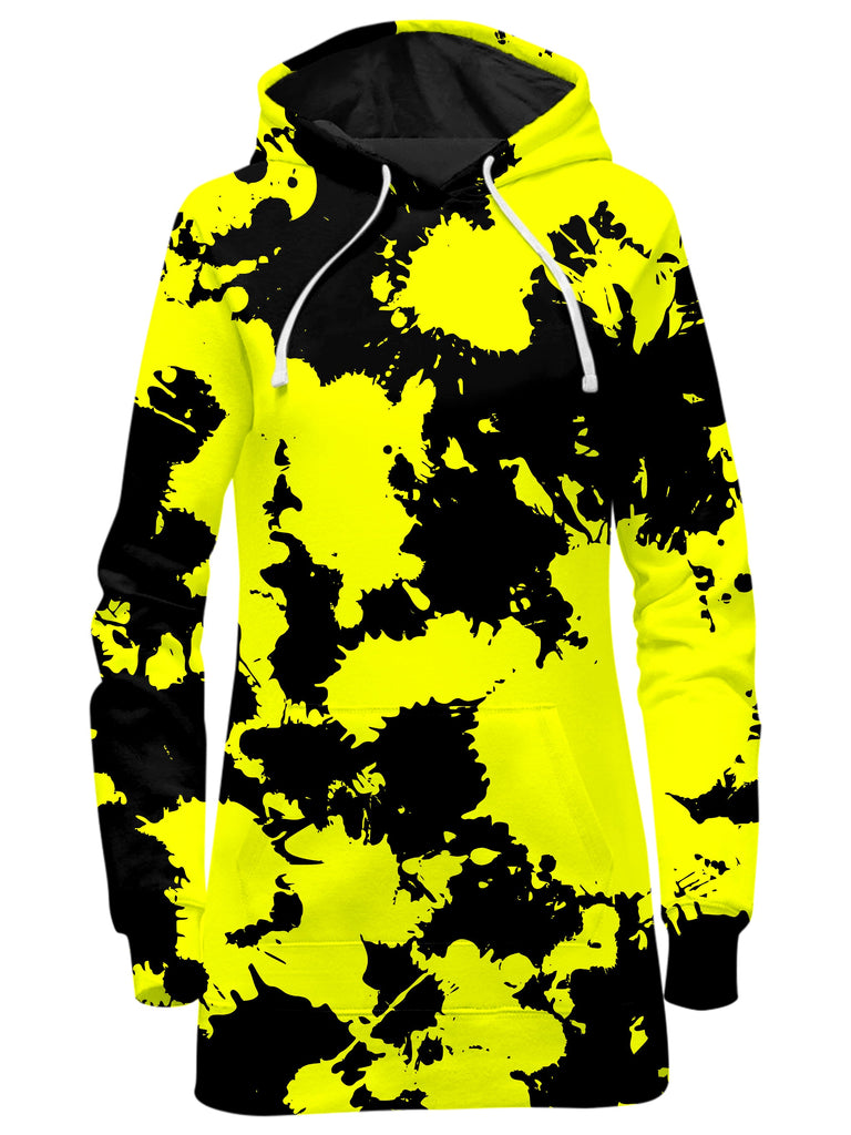 Big Tex Funkadelic - Yellow and Black Paint Splatter Hoodie Dress