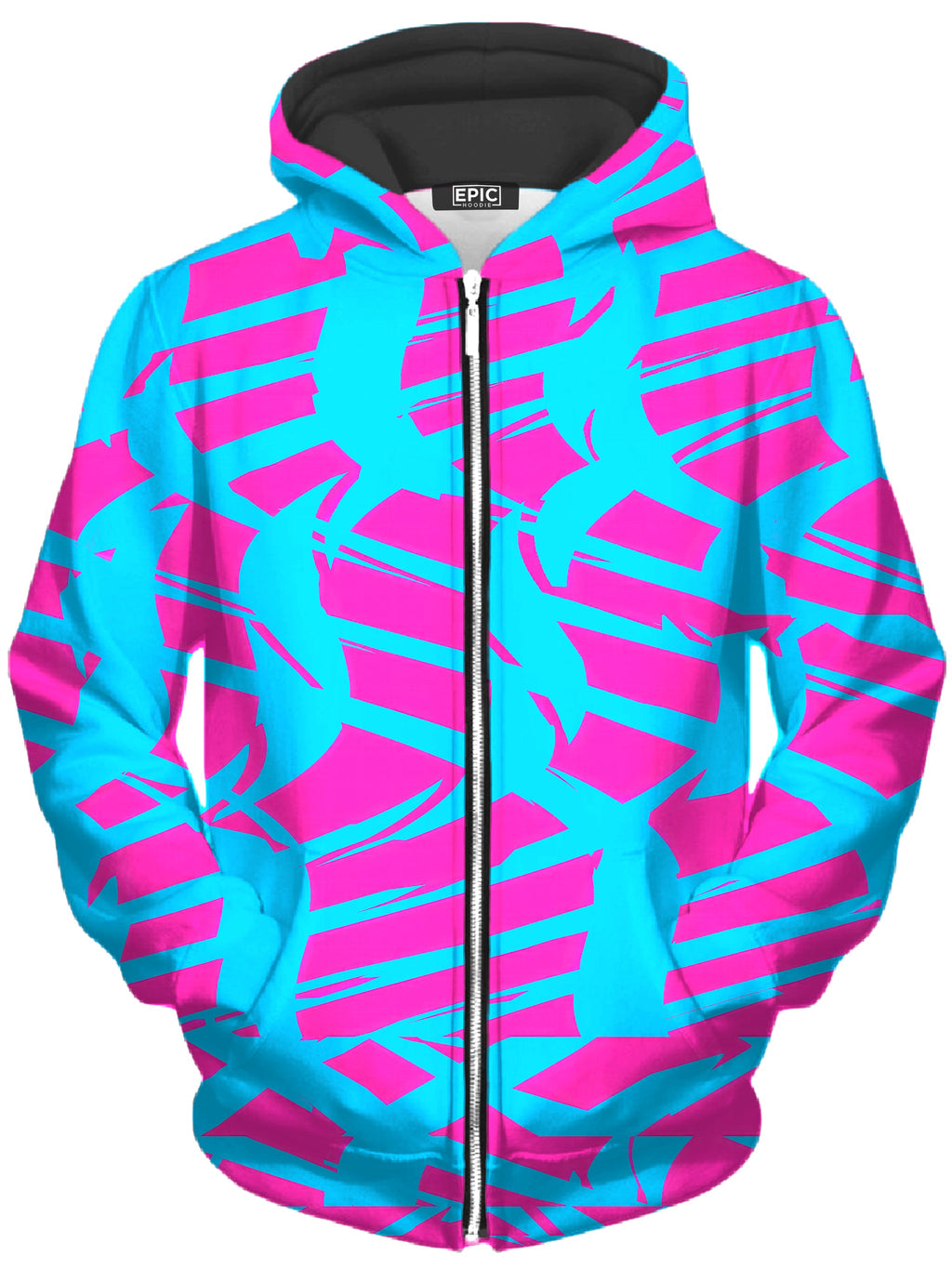 Pink and Blue Squiggly Rave Checkered Unisex Zip-Up Hoodie Big Tex Funkadelic Epic Hoodie