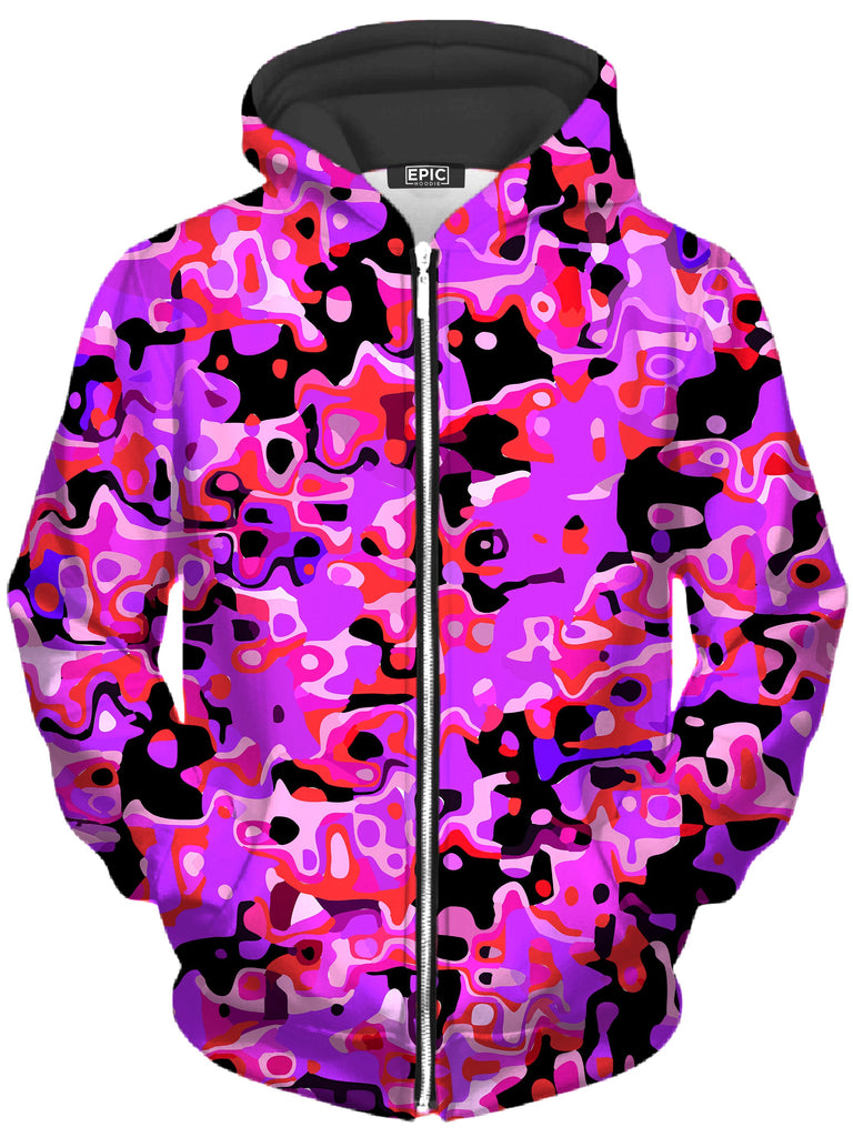 Big Tex Funkadelic - Purple Red and Black Rave Camo Melt Unisex Zip-Up Hoodie