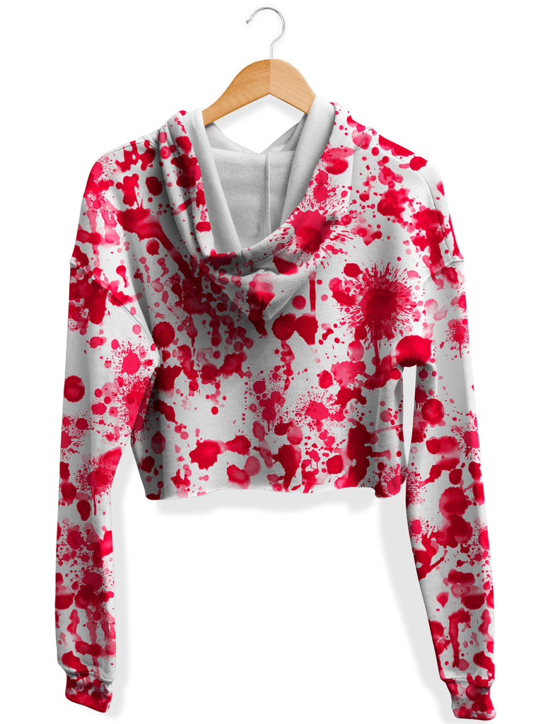 White Blood Print Fleece Crop Hoodie