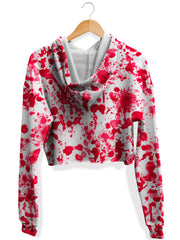 White Blood Print Fleece Crop Hoodie