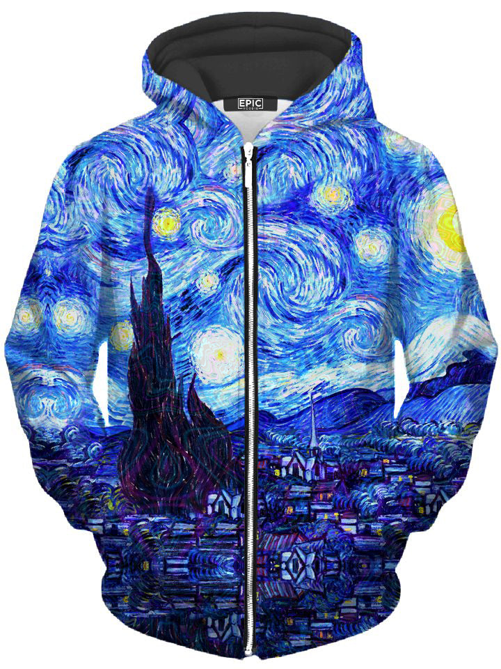 On Cue Apparel - Starry Night Unisex Zip-Up Hoodie
