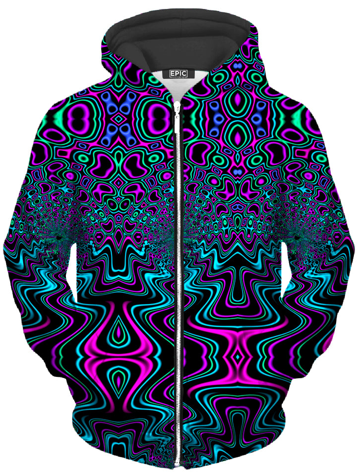 Fractal River Unisex Zip-Up Hoodie Psychedelic Pourhouse Epic Hoodie