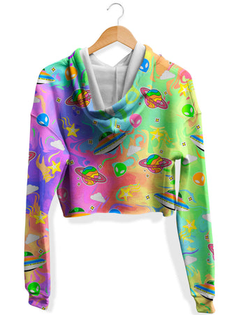 Sartoris Art - Trippy Alien Invasion Fleece Crop Hoodie