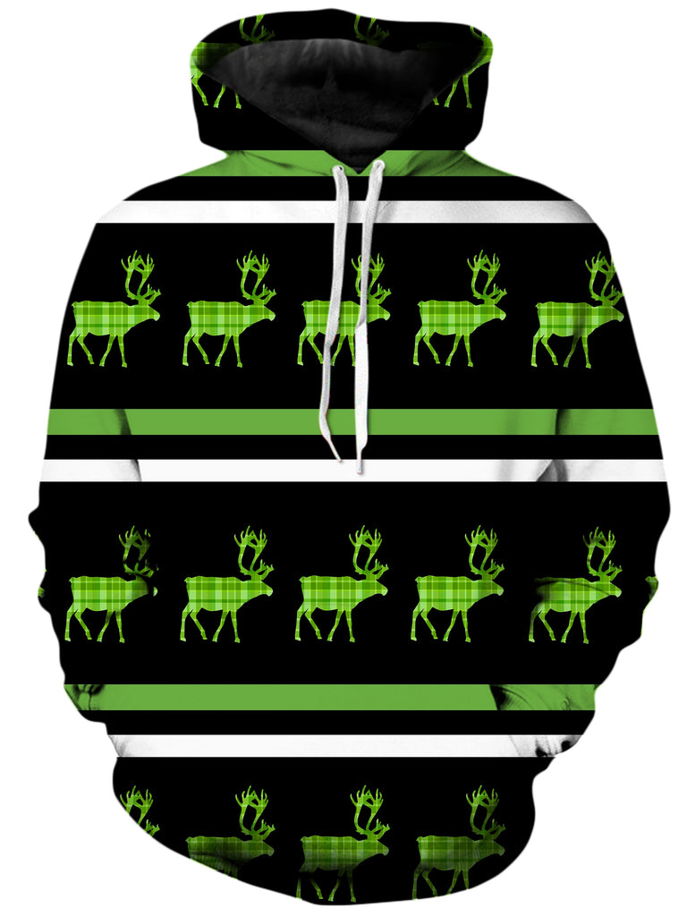 Sartoris Art - Green Plaid Reindeer Unisex Hoodie