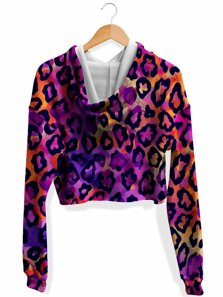 Neon Leopard Fleece Crop Hoodie