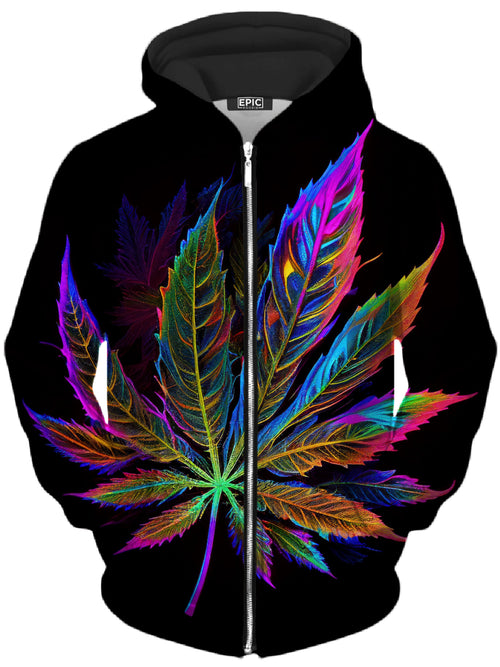 Blacklight Weed Unisex Zip-Up Hoodie iEDM Epic Hoodie