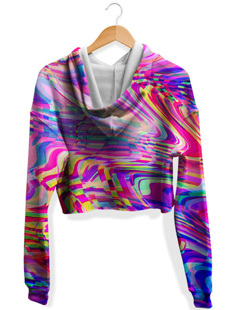 Art Designs Works - Glitch Waves Fleece Crop Hoodie