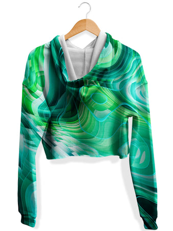 Art Designs Works - Green Schism Fleece Crop Hoodie