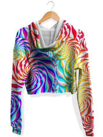 Art Designs Works - PLUR Rainbow Fleece Crop Hoodie