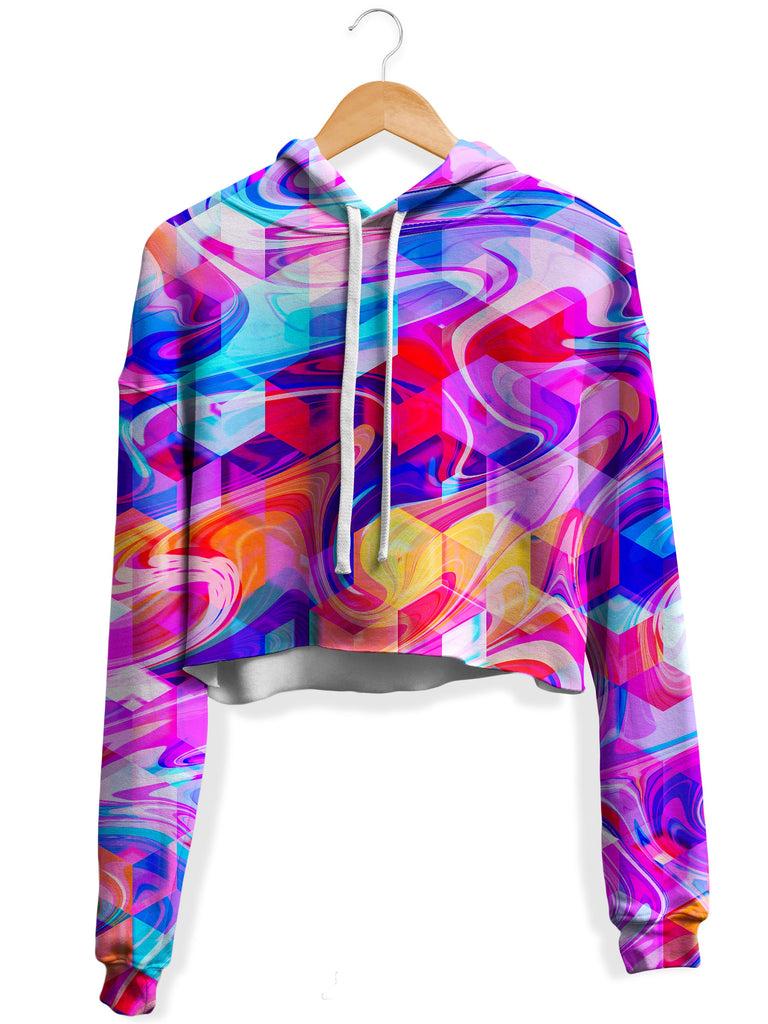 Art Designs Works - Cubic Drop Fleece Crop Hoodie