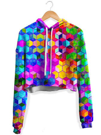 Art Designs Works - Cubism Fleece Crop Hoodie