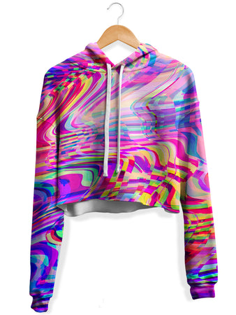 Art Designs Works - Glitch Waves Fleece Crop Hoodie