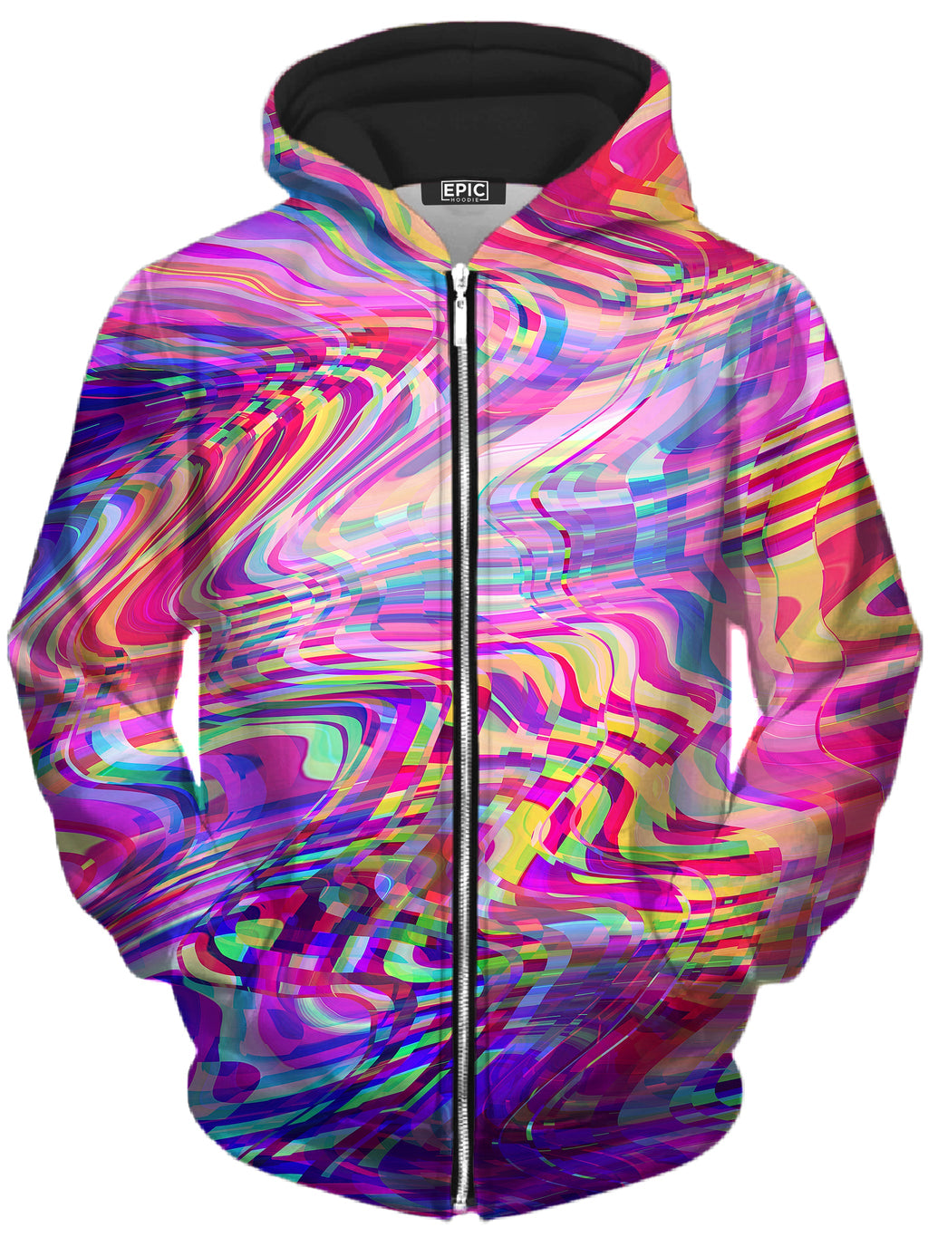 Glitch Waves Unisex Zip-Up Hoodie Art Designs Works Epic Hoodie