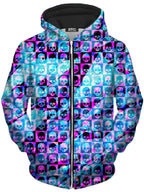 Skull Fam Blue Unisex Zip-Up Hoodie Art Designs Works Epic Hoodie