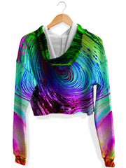 Rainbow Vortex Fleece Crop Hoodie