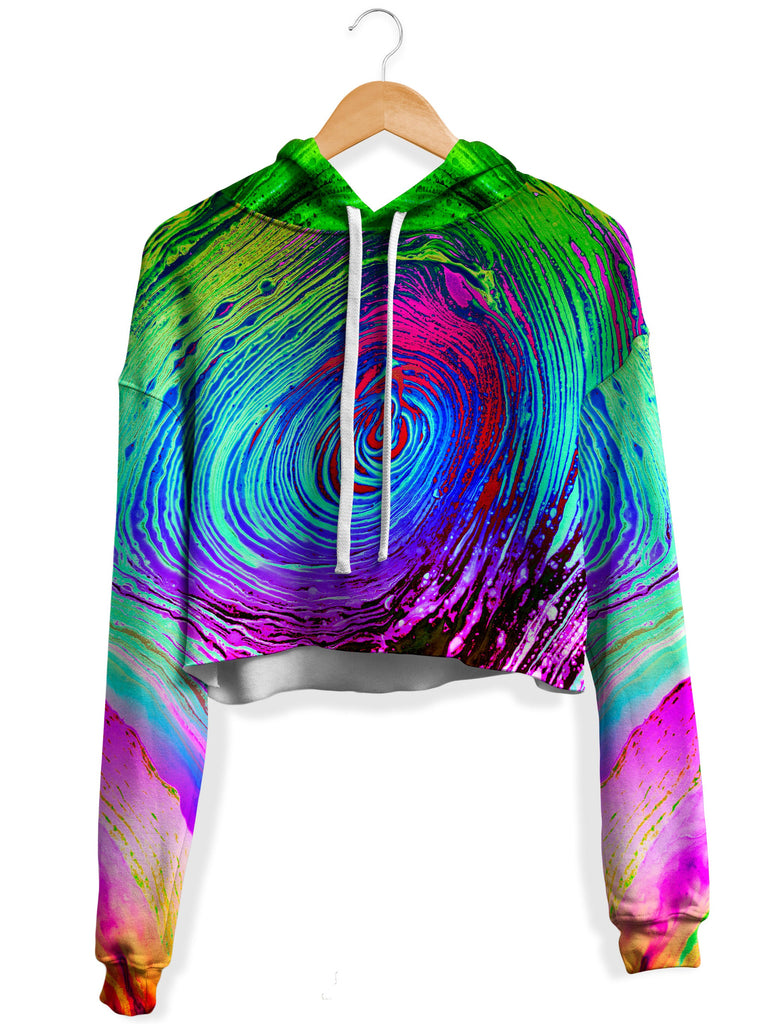 BrizBazaar - Rainbow Vortex Fleece Crop Hoodie