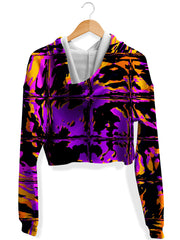 Purple Blackout Rave Glitch Fleece Crop Hoodie