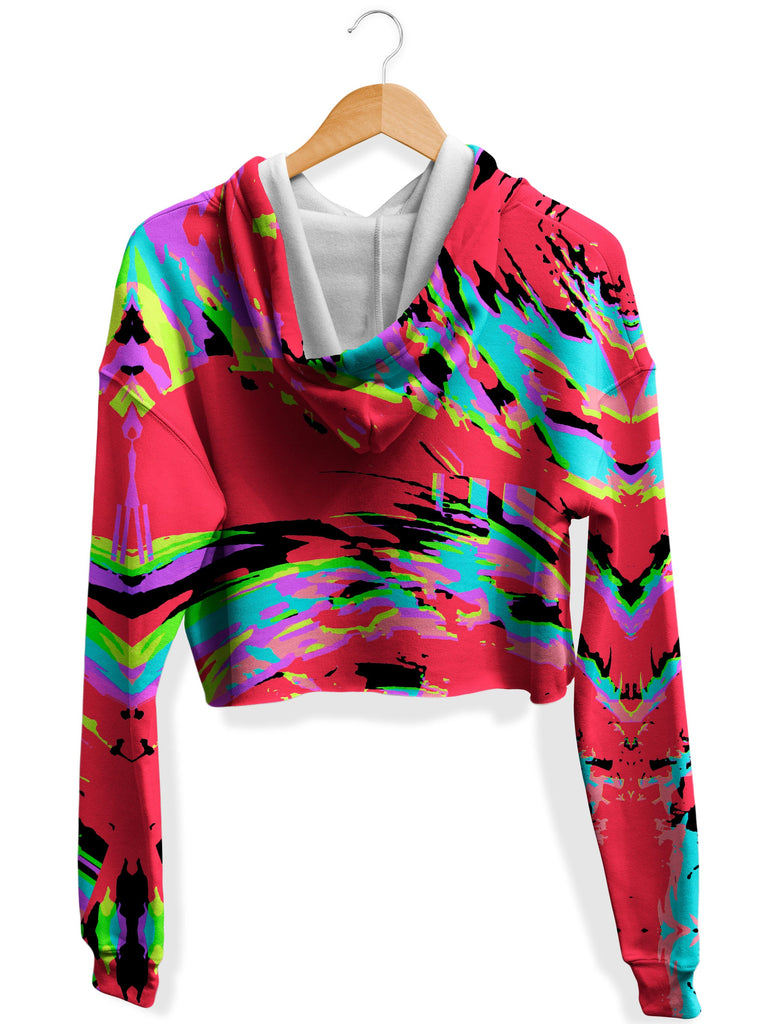 Tropical Coral Glitch Fleece Crop Hoodie