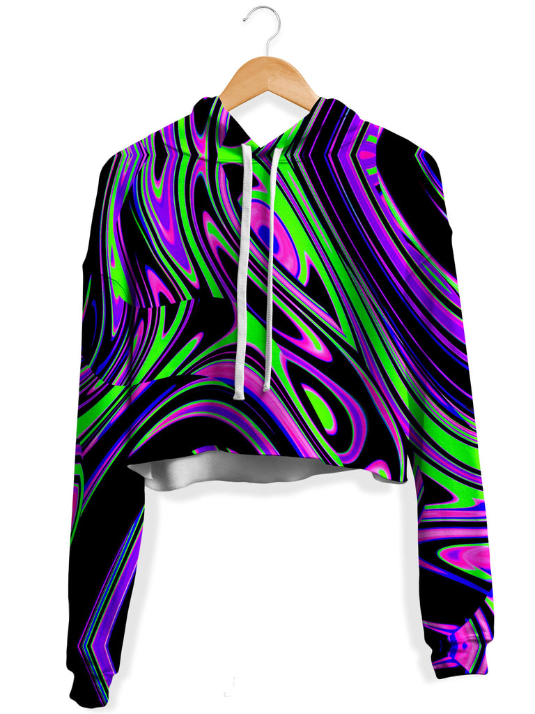 Big Tex Funkadelic - Violet and Lime Blackout Drip Fleece Crop Hoodie