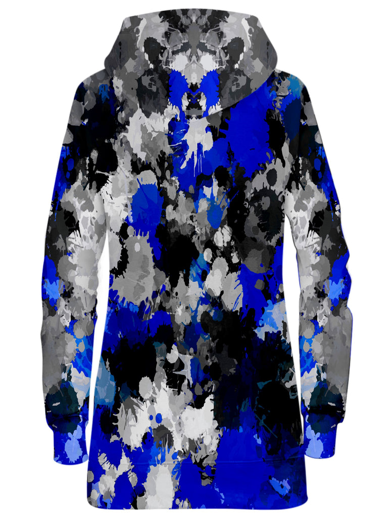 Blue and Grey Paint Splatter Hoodie Dress