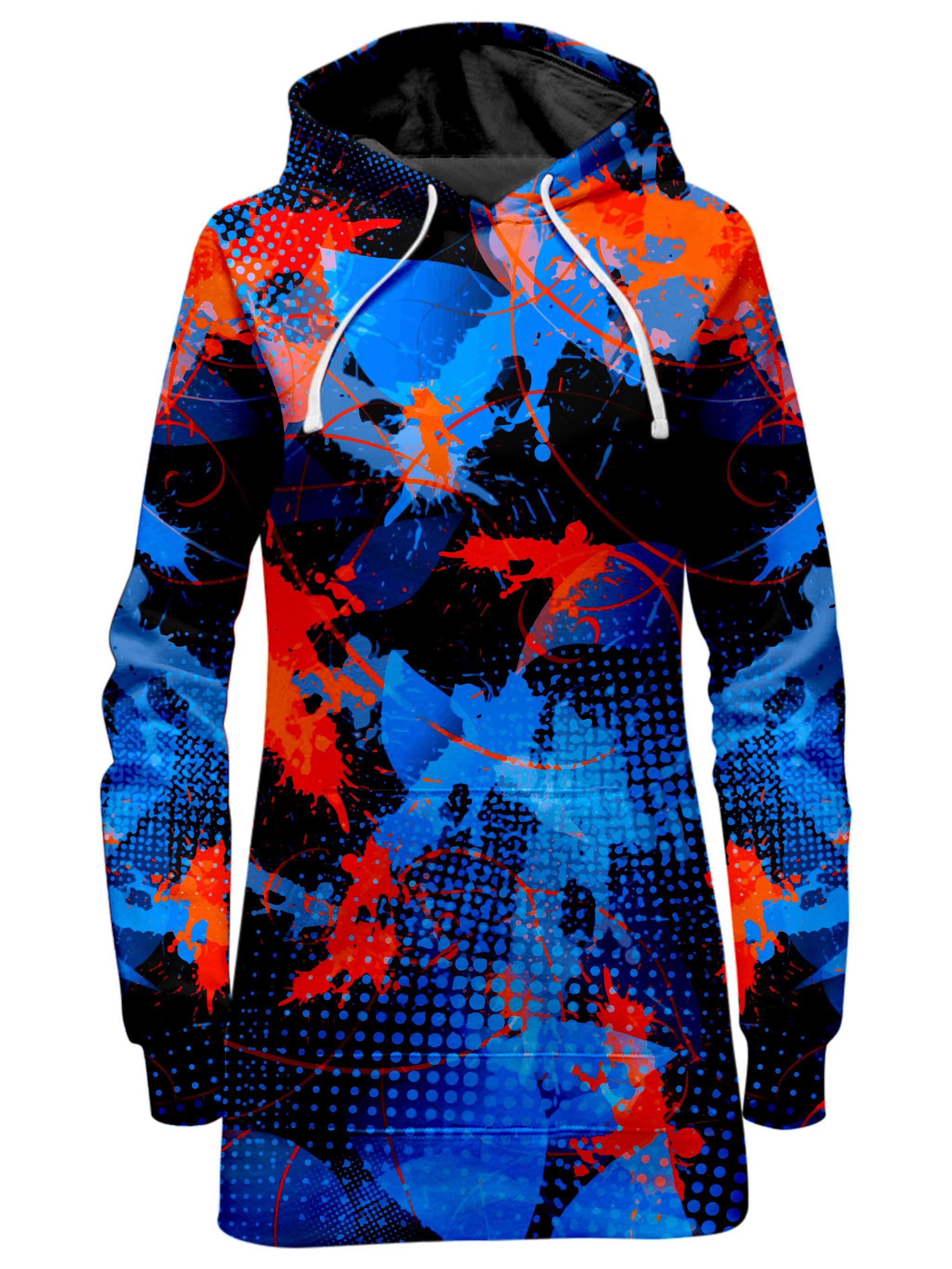 Blue and Orange Paint Splatter Hoodie Dress Big Tex Funkadelic Epic Hoodie