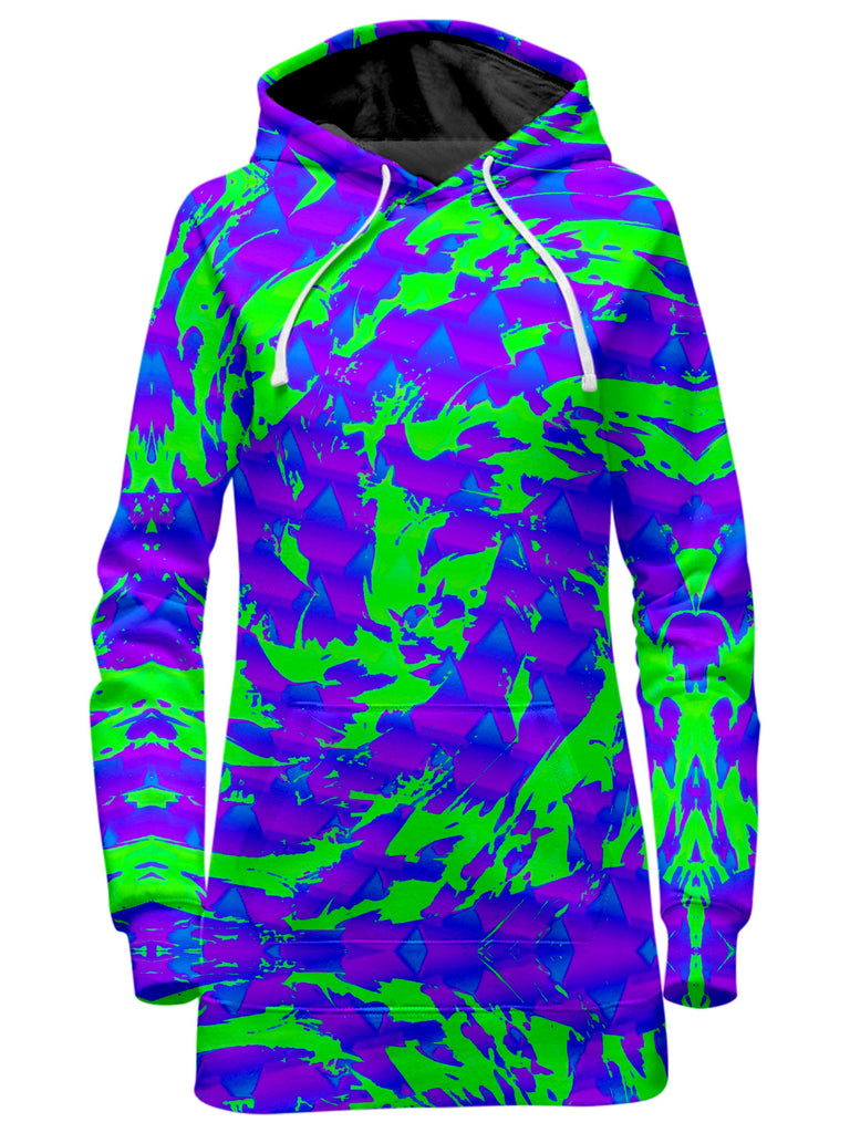 Big Tex Funkadelic - Green and Purple Hypno Splatter Hoodie Dress