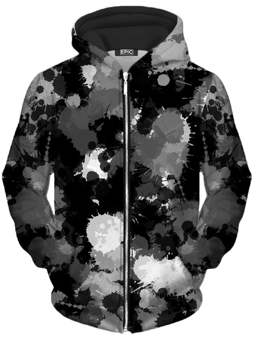 Black White and Grey Paint Splatter Unisex Zip-Up Hoodie Big Tex Funkadelic Epic Hoodie