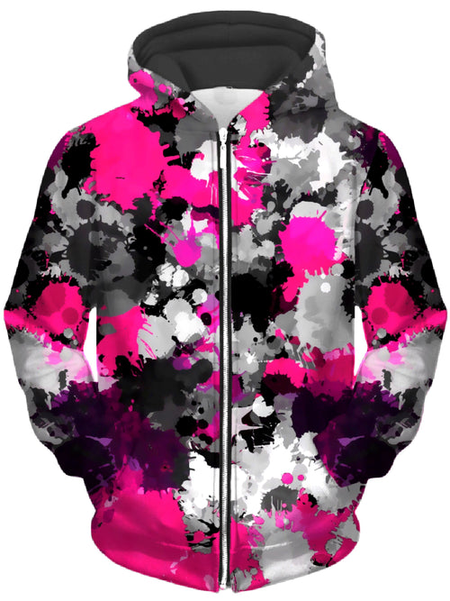 Pink and Grey Paint Splatter Unisex Zip-Up Hoodie Big Tex Funkadelic Epic Hoodie