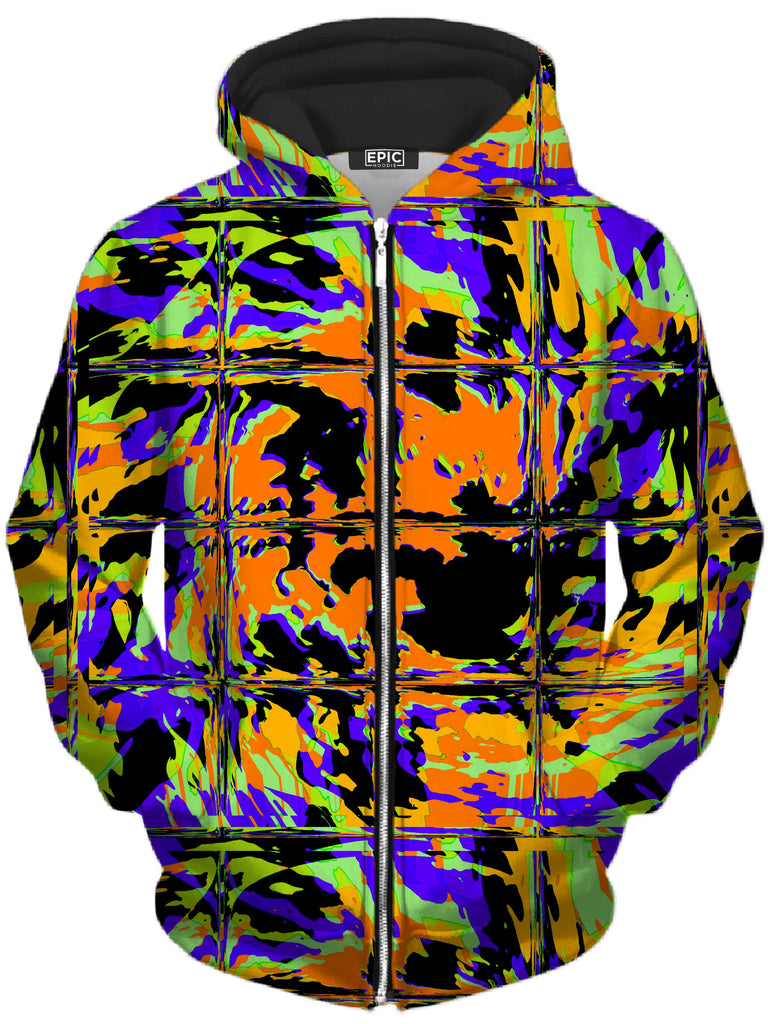 Big Tex Funkadelic - Orange Violet Rave Glitch Unisex Zip-Up Hoodie