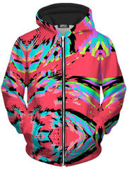 Tropical Coral Glitch Unisex Zip-Up Hoodie