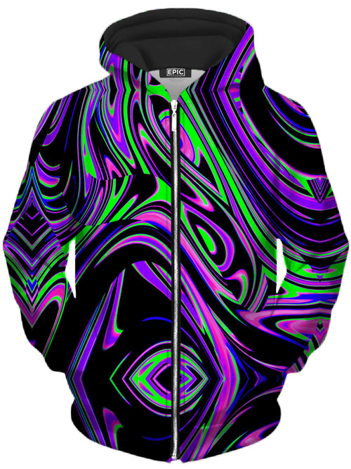 Violet and Lime Blackout Drip Unisex Zip-Up Hoodie Big Tex Funkadelic Epic Hoodie