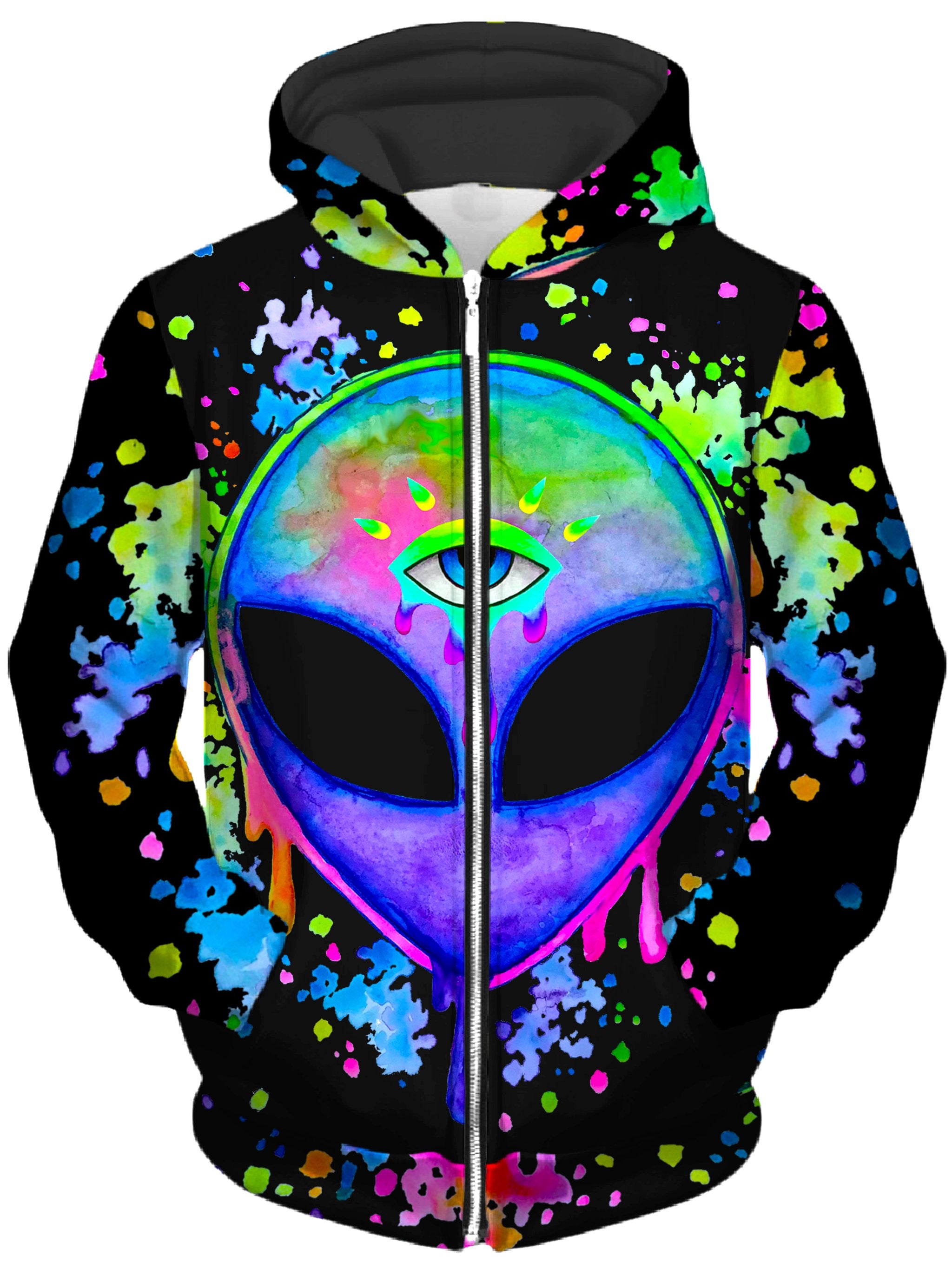 Splatter Alien Unisex Zip-Up Hoodie BrizBazaar Epic Hoodie