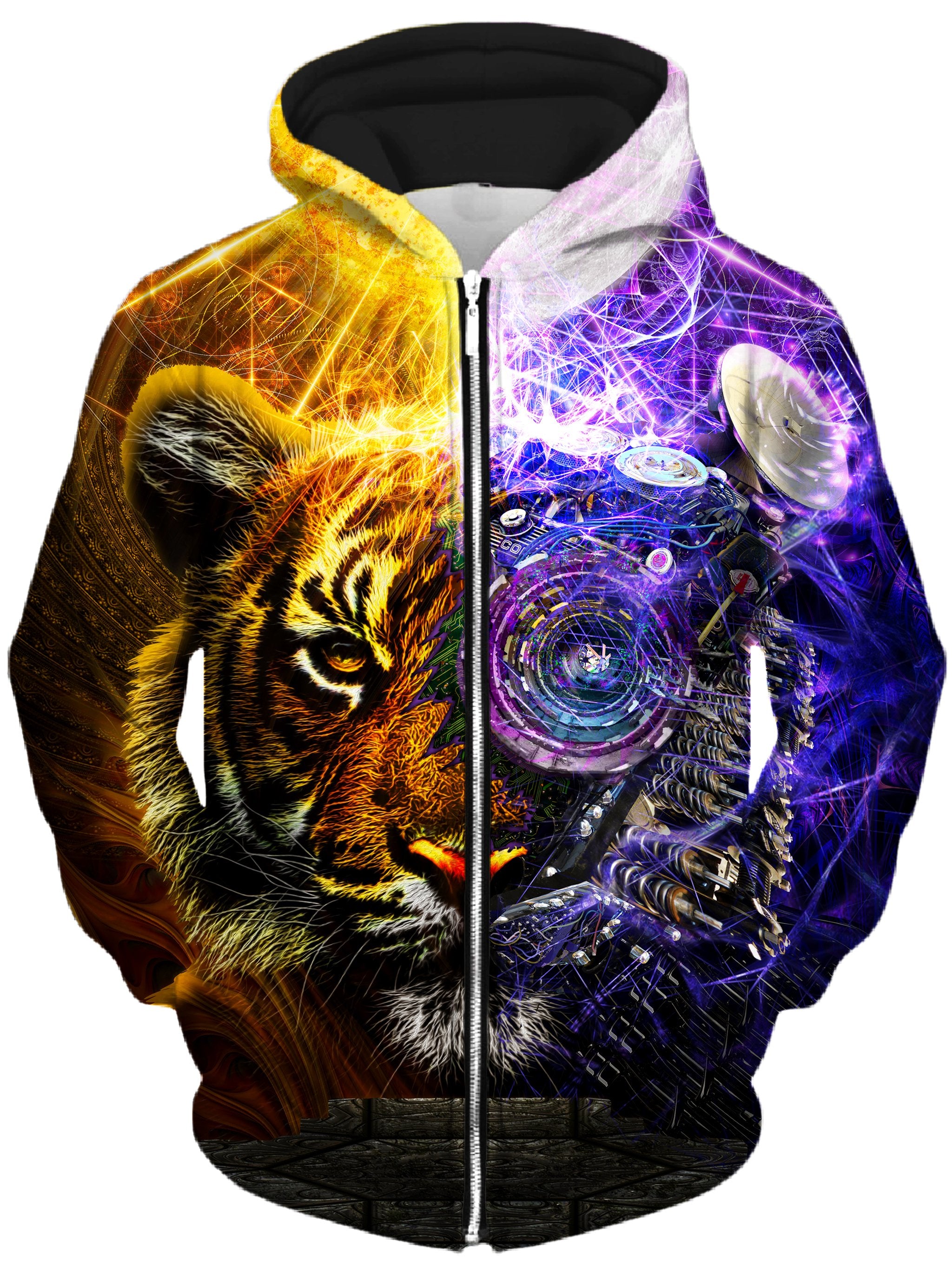 Bionic Tiger Unisex Zip-Up Hoodie, Lucid Eye Studios, T6 - Epic Hoodie