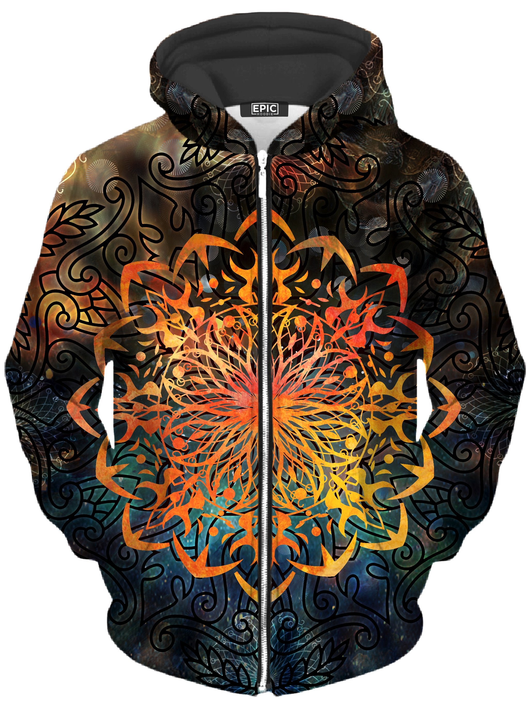 Fire Ornament Unisex Zip-Up Hoodie MCAshe Spiritual Art Epic Hoodie