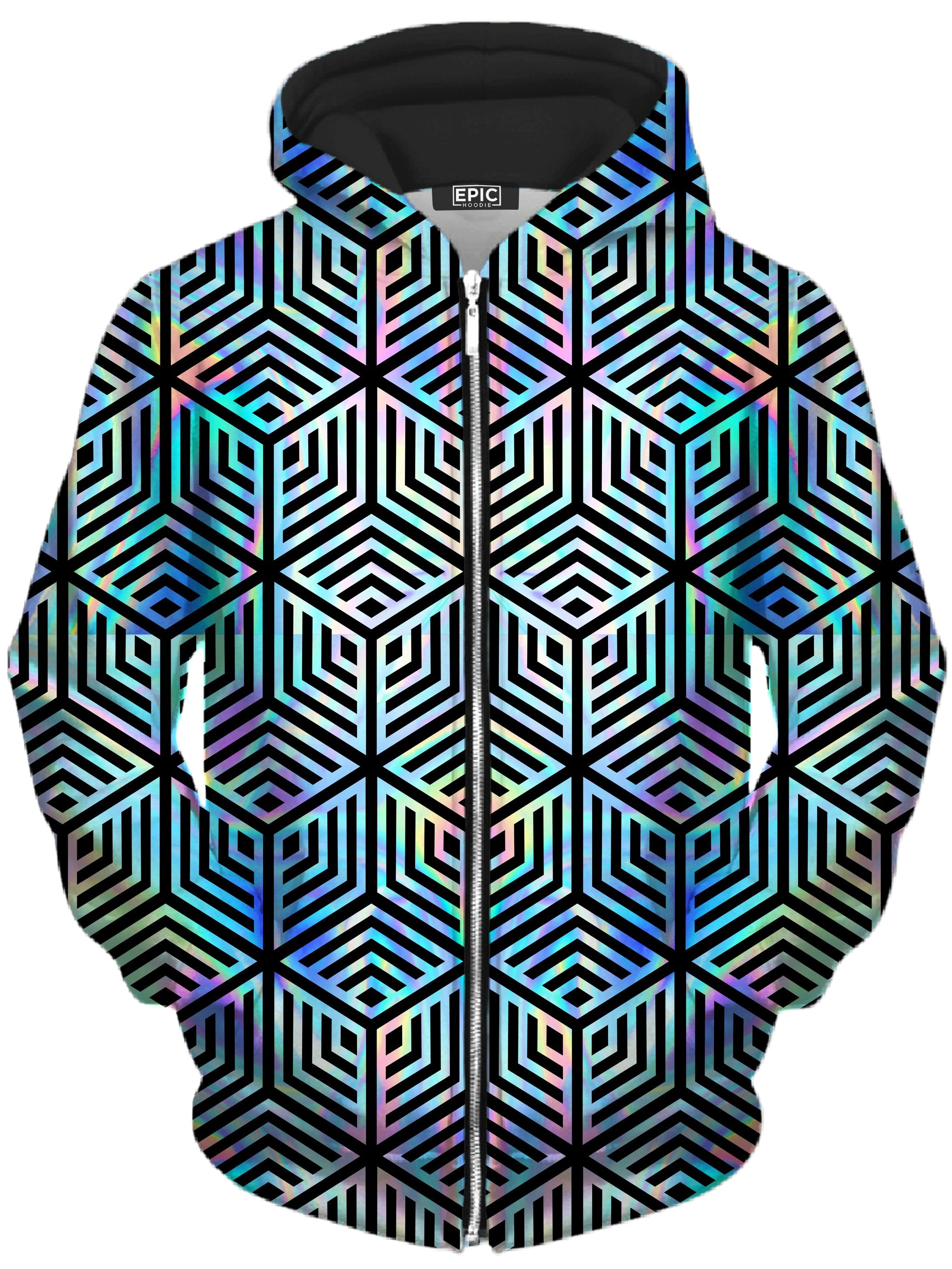 Holographic Hexagon Unisex Zip-Up Hoodie Noctum X Truth Epic Hoodie