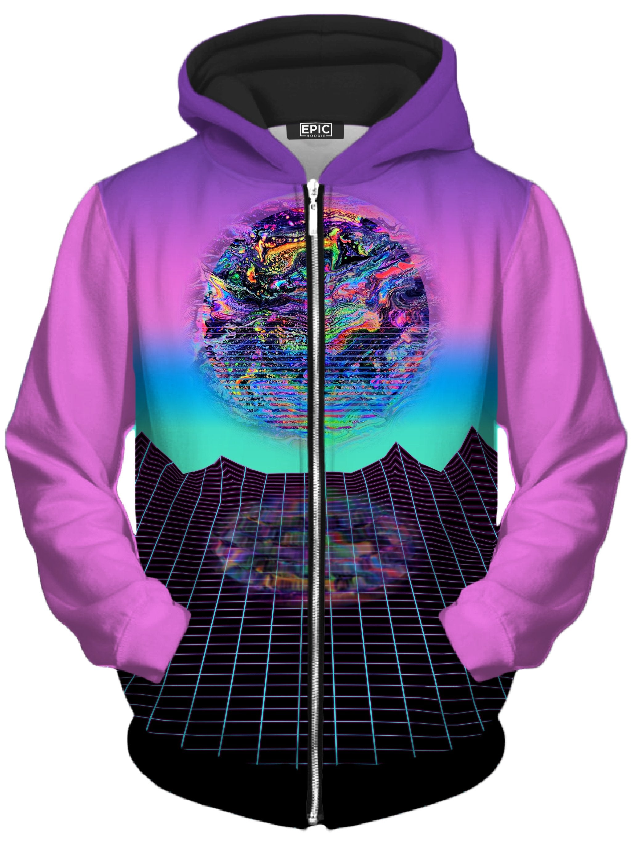 Psychedelic Outrun Unisex Zip-Up Hoodie Psychedelic Pourhouse Epic Hoodie