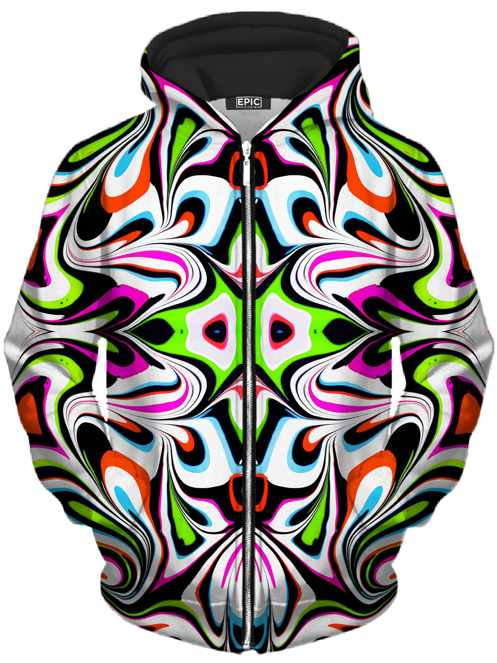 Neon Zebra Portal Unisex Zip-Up Hoodie Psychedelic Pourhouse Epic Hoodie